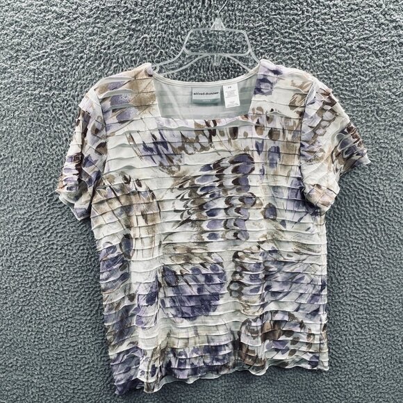 Alfred Dunner Women Top Small Petite White Purple Floral Ruffle Pullover Shirt - Picture 1 of 9
